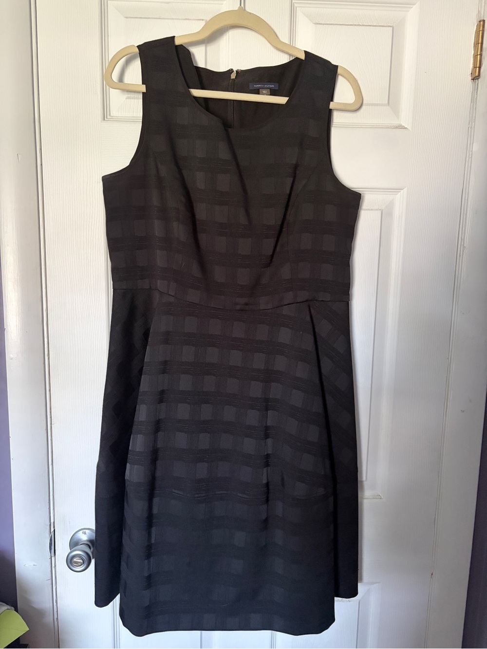 Tommy Hilfiger Black Sleeveless Fit-and-Flare Check Dress